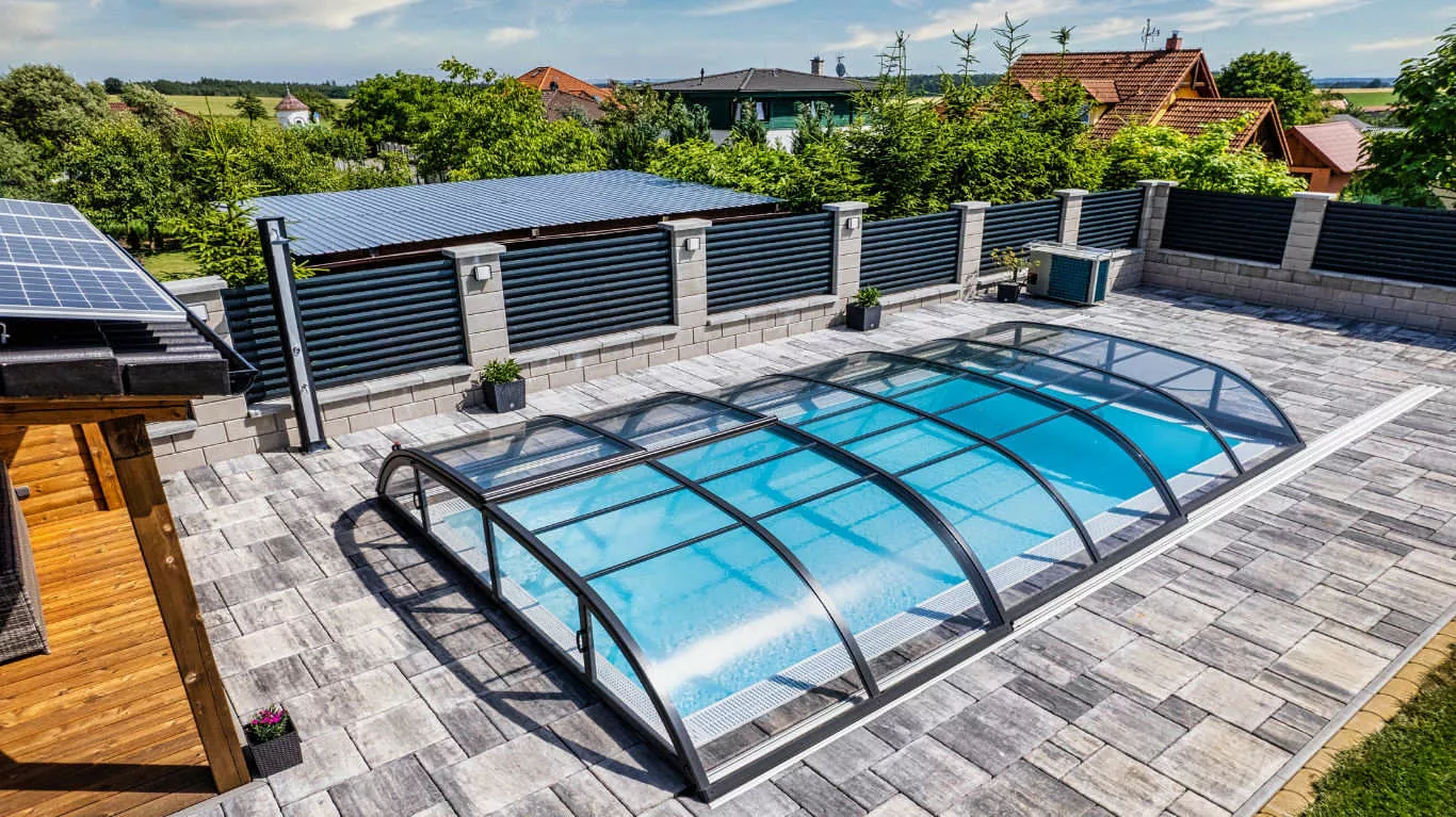 Rodina retractable pool covers over outdoor pool
